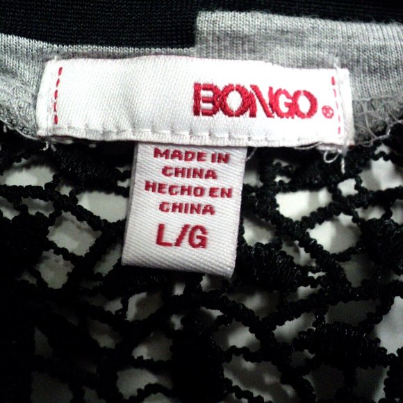 Bongo Top Women's Sz L Sleeveless Black & Gray Layered Look Draped Neck Stripes - Picture 4 of 4